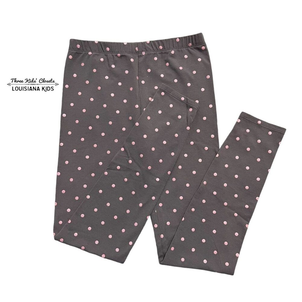 BCBG Girls L (14/16) Gray & Pink Polkadot Leggings